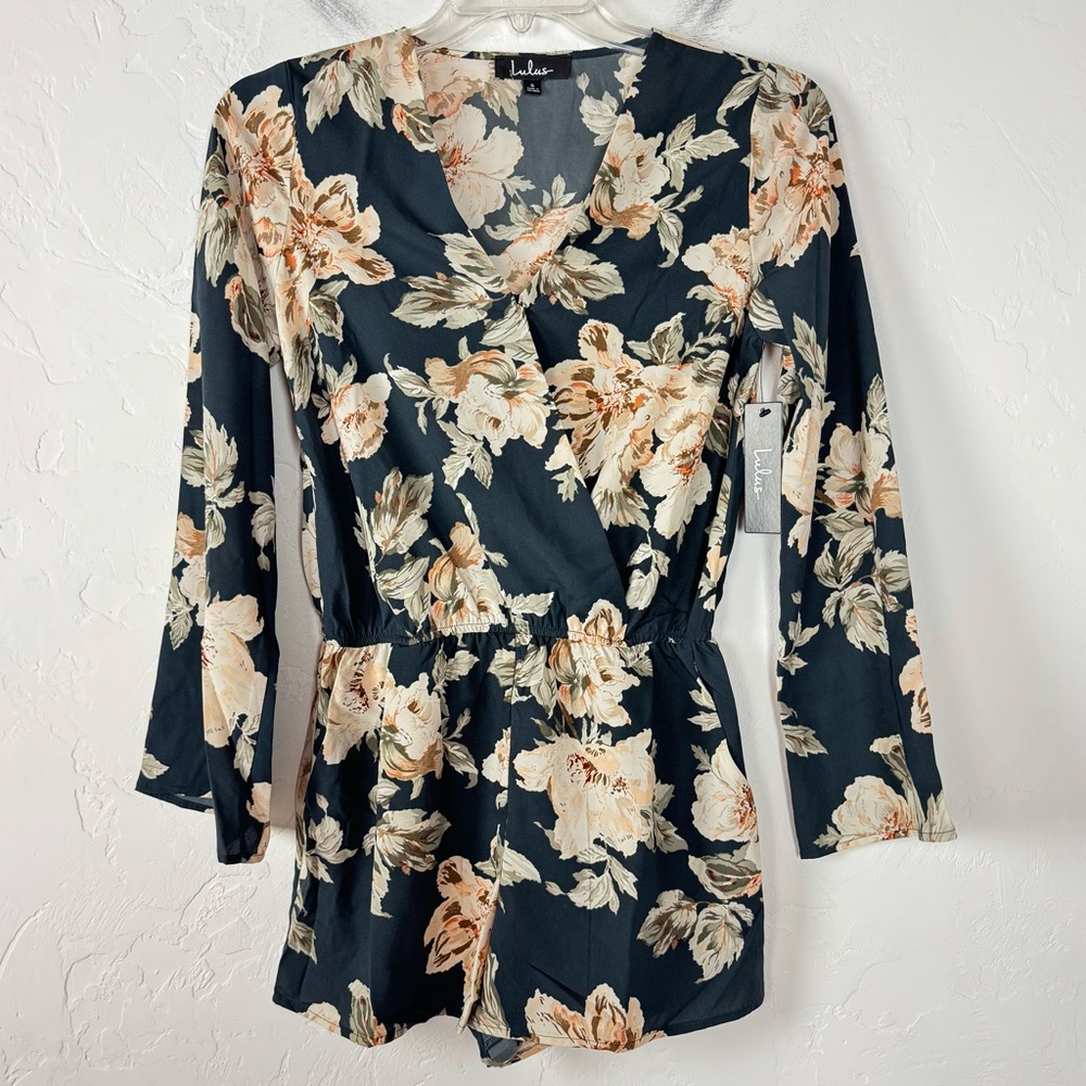Lulus Romper Onesie Playsuit One Piece Prairie‎ Daydream Washed Navy Blue Floral